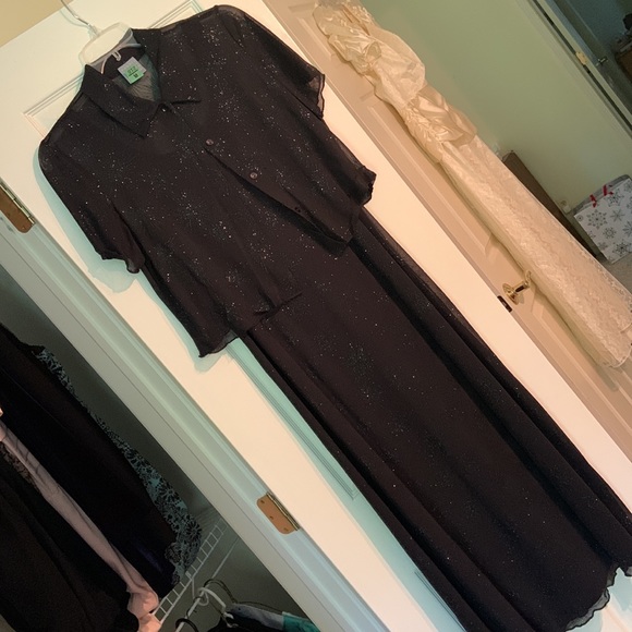 Beautiful vintage dress and top set - black sheer with silver embellishments - Picture 1 of 7